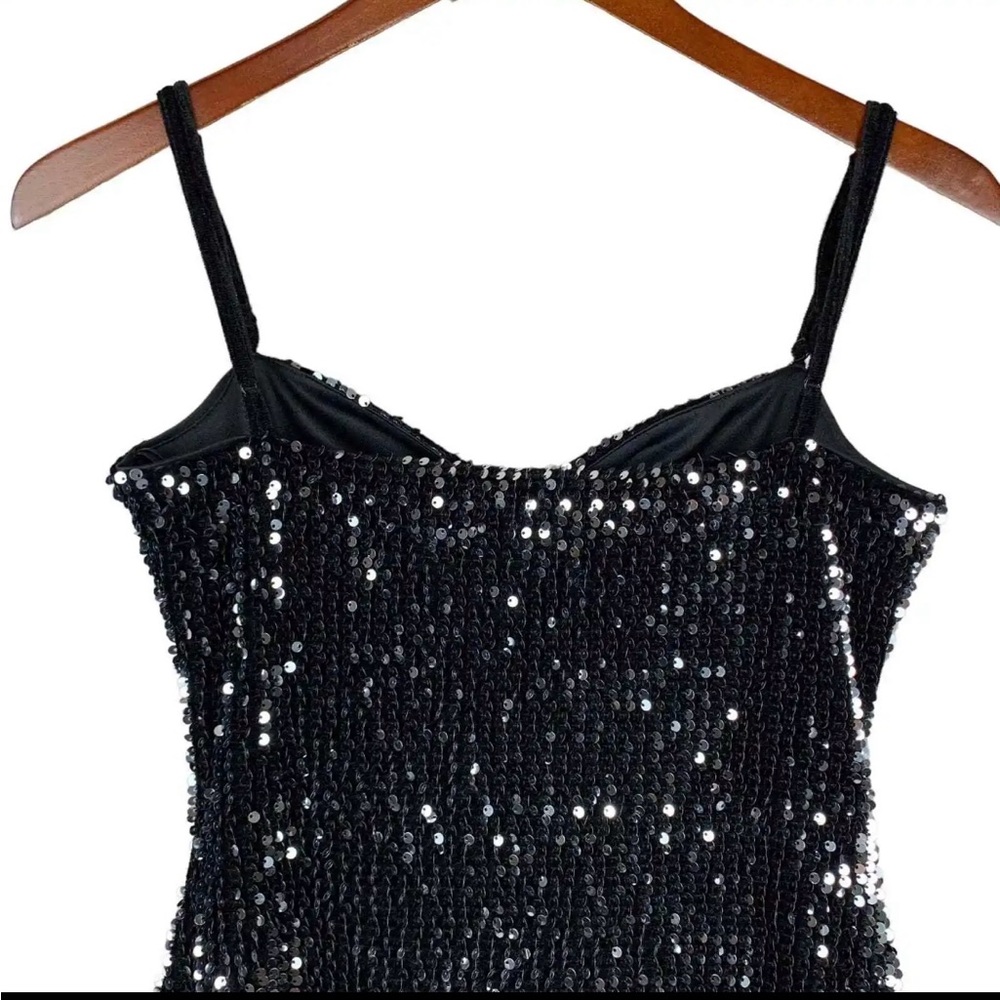 Zara Black Silver Sequin Bodycon Mini Dress Evening Party Women’s Size M - Picture 7 of 9